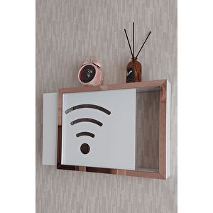Beyaz-rose 30x40x7 Cm Wifi Amblemli Duvara Asılabilir Sigorta Ve Modem-wifi Saklama Kutusu! Saklama Kutusu