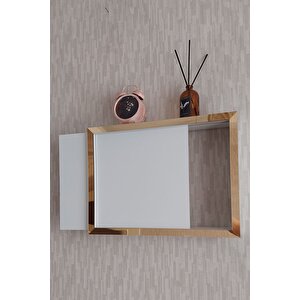 Beyaz-gold 25x35x7 Cm Düz Kapaklı Duvara Asılabilir Sigorta Ve Modem-wifi Saklama Kutusu! Saklama Kutusu