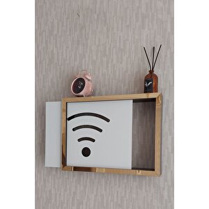 Siyah-gold 30x40x7 Cm Wifi Amblemli Duvara Asılabilir Sigorta Ve Modem-wifi Saklama Kutusu! Saklama Kutusu