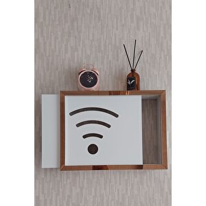 Beyaz-bronz 30x40x7 Cm Wifi Amblemli Duvara Asılabilir Sigorta Ve Modem-wifi Saklama Kutusu! Saklama Kutusu
