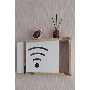 Beyaz-gold 25x35x7 Cm Wifi Amblemli Duvara Asılabilir Sigorta Ve Modem-wifi Saklama Kutusu! Saklama Kutusu