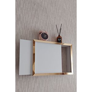 Beyaz-gold 30x40x7 Cm Düz Kapaklı Duvara Asılabilir Sigorta Ve Modem-wifi Saklama Kutusu! Saklama Kutusu