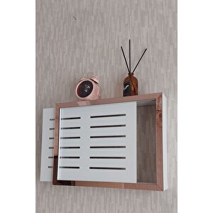 Beyaz-rose 25x35x7 Cm Izgaralı Duvara Asılabilir Sigorta Ve Modem-wifi Saklama Kutusu! Saklama Kutusu