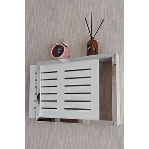 Beyaz-gümüş 30x40x7 Cm Izgaralı Duvara Asılabilir Sigorta Ve Modem-wifi Saklama Kutusu! Saklama Kutusu