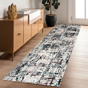 Dijital Baskı Kaymaz Taban Yıkanabilir Kesme Yolluk Oda Salon Mutfak Modern Çok Renkli Halı 80x450 cm