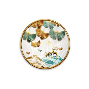 Gold Çiçekler Yuvarlak Cam Tablo | Hediyelik, Dekoratif, Ofis, Mutfak 60x60 cm
