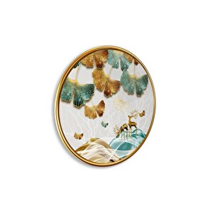 Gold Çiçekler Yuvarlak Cam Tablo | Hediyelik, Dekoratif, Ofis, Mutfak 60x60 cm