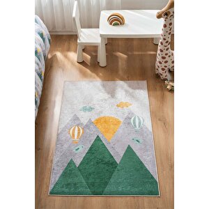 Kuş Vadisi Makinede Yıkanabilir Kaymaz Taban Leke Tutmaz Antialerjik Çocuk Odası Halısı, Yeşil, 80 X 150 80x150 cm