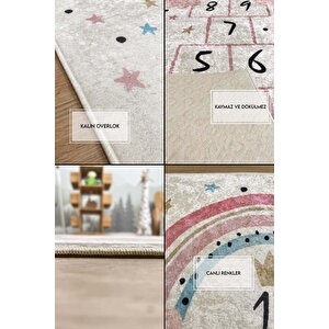 Classico Makinede Yıkanabilir Kaymaz Taban Leke Tutmaz Antialerjik Çocuk Odası Halısı, Gri, 100 X 150