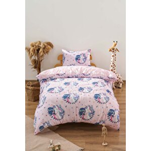 Unicornlu Kız Pembe Çift Taraflı Çocuk Nevresim Takımı Pamuklu