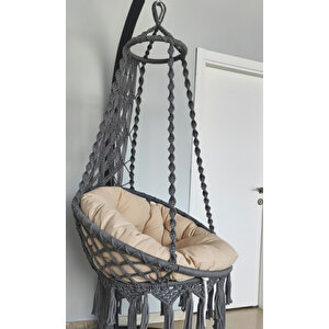 MİS38001 Antrasit Tek Kişilik Makrome El Örgüsü Salıncak (SADECE SALINCAK)