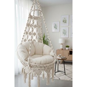 MİS38001 Krem Makrome El Örgüsü Salıncak (MİNDER SETİ VE SALINCAK)