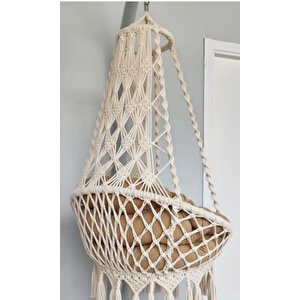 MİS38001 Krem Makrome El Örgüsü Salıncak (MİNDER SETİ VE SALINCAK)