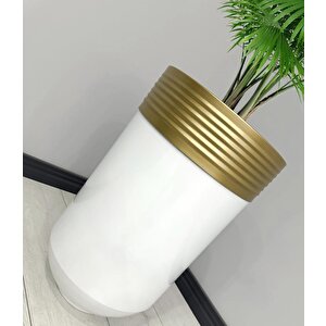Elegant Dekoratif Eskitme Darbuka Parlak Beyaz Saksı 60cm