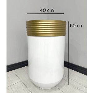 Elegant Dekoratif Eskitme Darbuka Parlak Beyaz Saksı 60cm