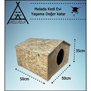 Melada Kedi Evi Dış Ortam Uygun Ahşap Kedi Evi Osb 50x50x35 Cm