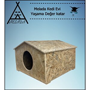 Melada Kedi Evi Dış Ortam Uygun Ahşap Kedi Evi Osb 50x50x35 Cm