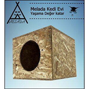 Melada Kedi Evi Dış Ortam Uygun Ahşap Kedi Evi Osb 36x34x32 Cm