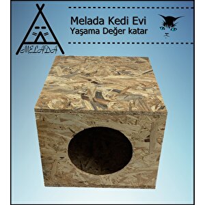 Melada Kedi Evi Dış Ortam Uygun Ahşap Kedi Evi Osb 36x34x32 Cm