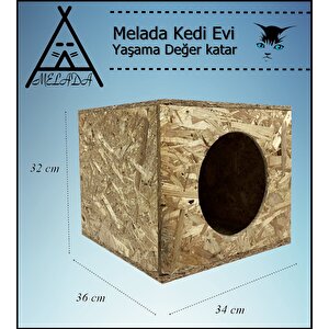 Melada Kedi Evi Dış Ortam Uygun Ahşap Kedi Evi Osb 36x34x32 Cm