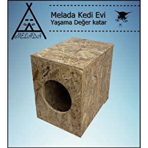 Melada Kedi Evi Dış Ortam Uygun Ahşap Kedi Evi Osb 43x41x29 Cm