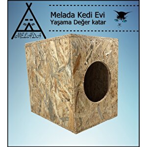Melada Kedi Evi Dış Ortam Uygun Ahşap Kedi Evi Osb 43x41x29 Cm