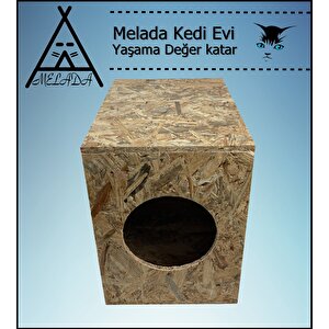 Melada Kedi Evi Dış Ortam Uygun Ahşap Kedi Evi Osb 43x41x29 Cm