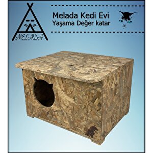 Melada Kedi Evi Dış Ortam Uygun Ahşap Kedi Evi Osb 50x35x30 Cm
