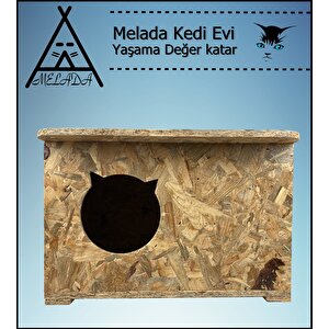 Melada Kedi Evi Dış Ortam Uygun Ahşap Kedi Evi Osb 50x35x30 Cm