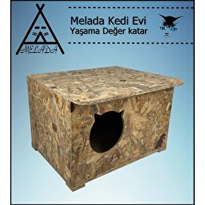 Melada Kedi Evi Dış Ortam Uygun Ahşap Kedi Evi Osb 50x35x30 Cm