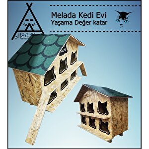 Melada Kedi Evi Dış Ortam Uygun Ahşap Kedi Evi Osb 100x95x50 Cm