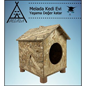 Melada Kedi Evi Dış Ortam Uygun Ahşap Kedi Evi Osb 43x40x37 Cm