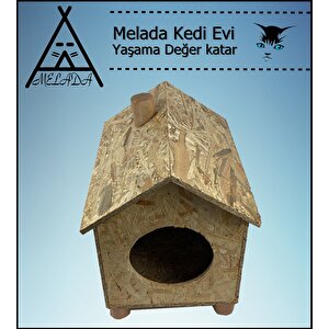 Melada Kedi Evi Dış Ortam Uygun Ahşap Kedi Evi Osb 43x40x37 Cm