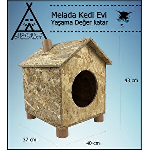 Melada Kedi Evi Dış Ortam Uygun Ahşap Kedi Evi Osb 43x40x37 Cm
