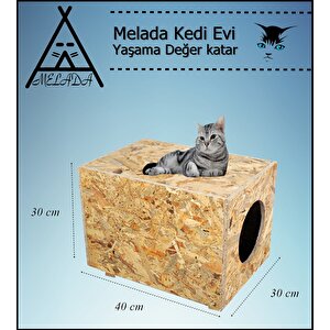 Melada Kedi Evi Dış Ortam Uygun Ahşap Kedi Evi Osb 40x30x30 Cm