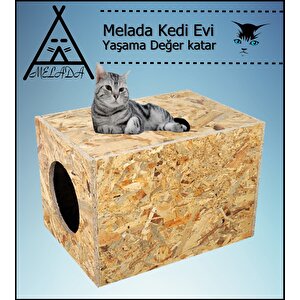 Melada Kedi Evi Dış Ortam Uygun Ahşap Kedi Evi Osb 40x30x30 Cm