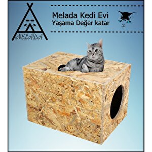 Melada Kedi Evi Dış Ortam Uygun Ahşap Kedi Evi Osb 40x30x30 Cm