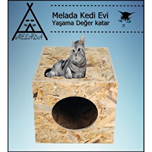 Melada Kedi Evi Dış Ortam Uygun Ahşap Kedi Evi Osb 40x30x30 Cm