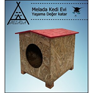 Melada Kedi Evi Dış Ortam Uygun Ahşap Kedi Evi Osb 39x37x34 Cm