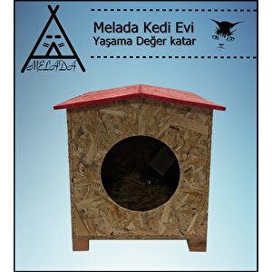 Melada Kedi Evi Dış Ortam Uygun Ahşap Kedi Evi Osb 39x37x34 Cm