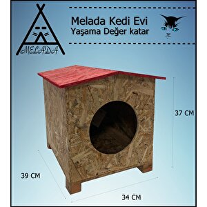 Melada Kedi Evi Dış Ortam Uygun Ahşap Kedi Evi Osb 39x37x34 Cm