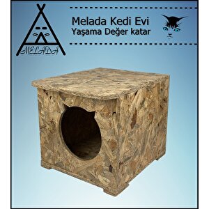 Melada Kedi Evi Dış Ortam Uygun Ahşap Kedi Evi Osb 45x35x34 Cm