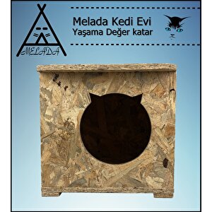 Melada Kedi Evi Dış Ortam Uygun Ahşap Kedi Evi Osb 45x35x34 Cm
