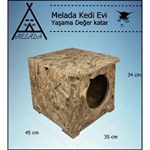 Melada Kedi Evi Dış Ortam Uygun Ahşap Kedi Evi Osb 45x35x34 Cm