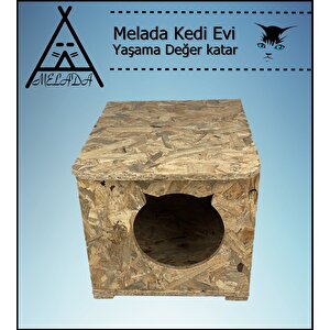 Melada Kedi Evi Dış Ortam Uygun Ahşap Kedi Evi Osb 45x35x34 Cm
