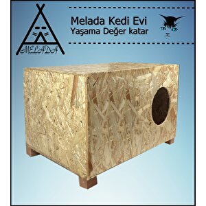 Melada Kedi Evi Dış Ortam Uygun Ahşap Kedi Evi Osb 60x40x30 Cm