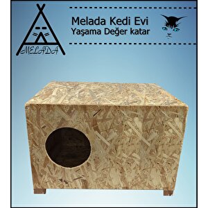 Melada Kedi Evi Dış Ortam Uygun Ahşap Kedi Evi Osb 60x40x30 Cm