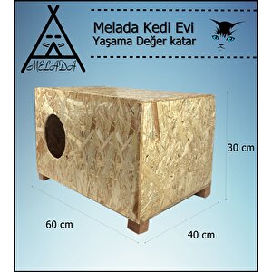 Melada Kedi Evi Dış Ortam Uygun Ahşap Kedi Evi Osb 60x40x30 Cm