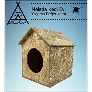Melada Kedi Evi Dış Ortam Uygun Ahşap Kedi Evi Osb 40x35x30 Cm