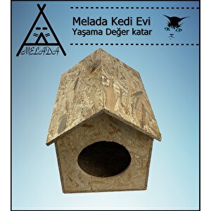 Melada Kedi Evi Dış Ortam Uygun Ahşap Kedi Evi Osb 40x35x30 Cm